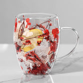 Caneca de Vidro Dupla Parede com Flores Secas
