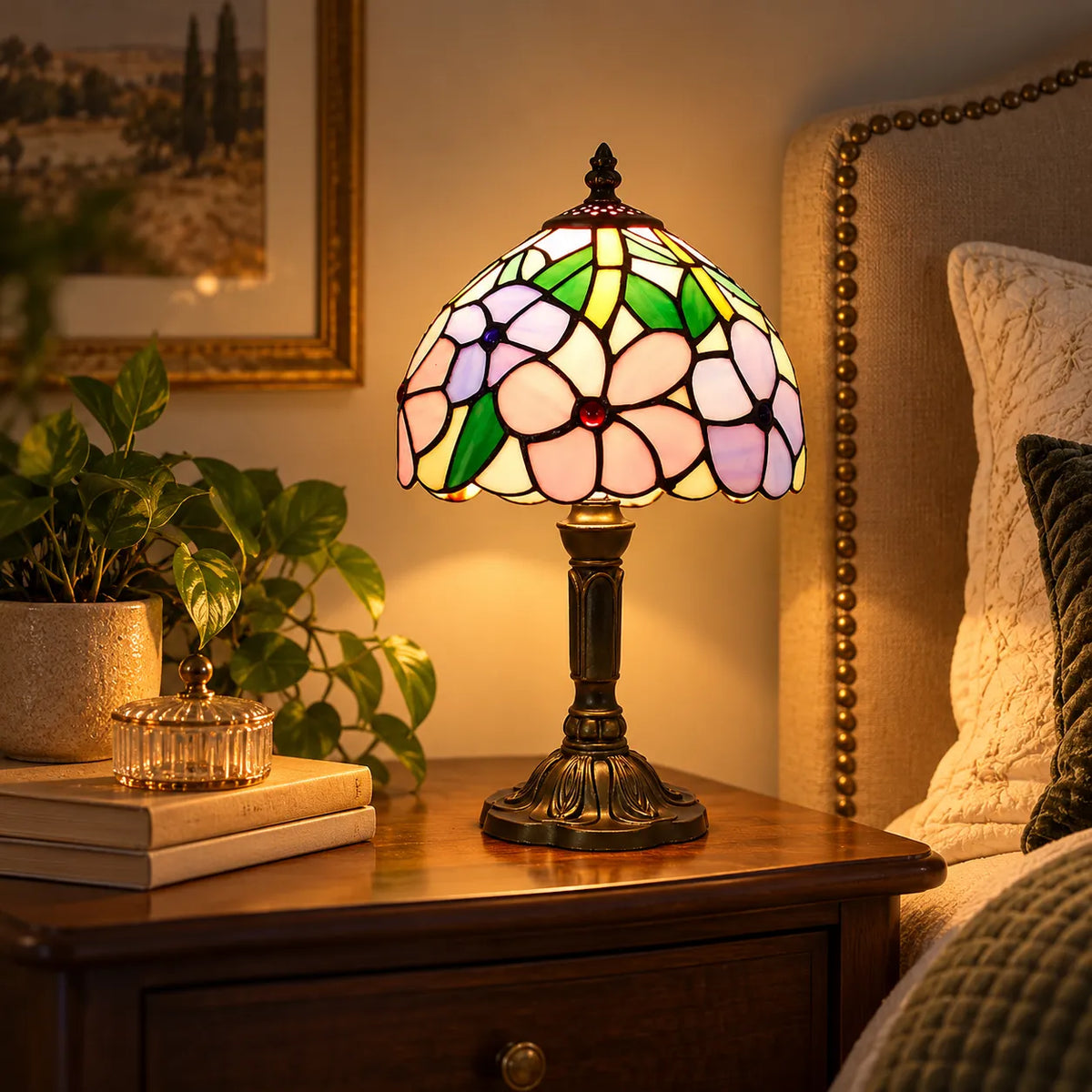 Luminaria_de_Mesa_Abajur_Tiffany_Floral_Vitral_Classico