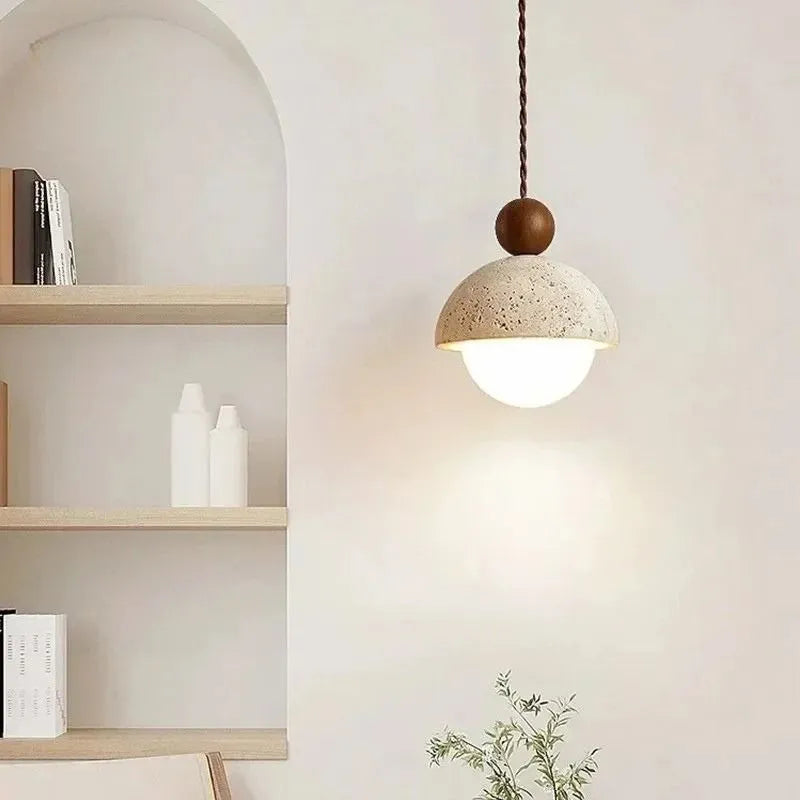 Pendente_Aura_Pedra_Natural_Travertino_e_Madeira_LED_Bivolt