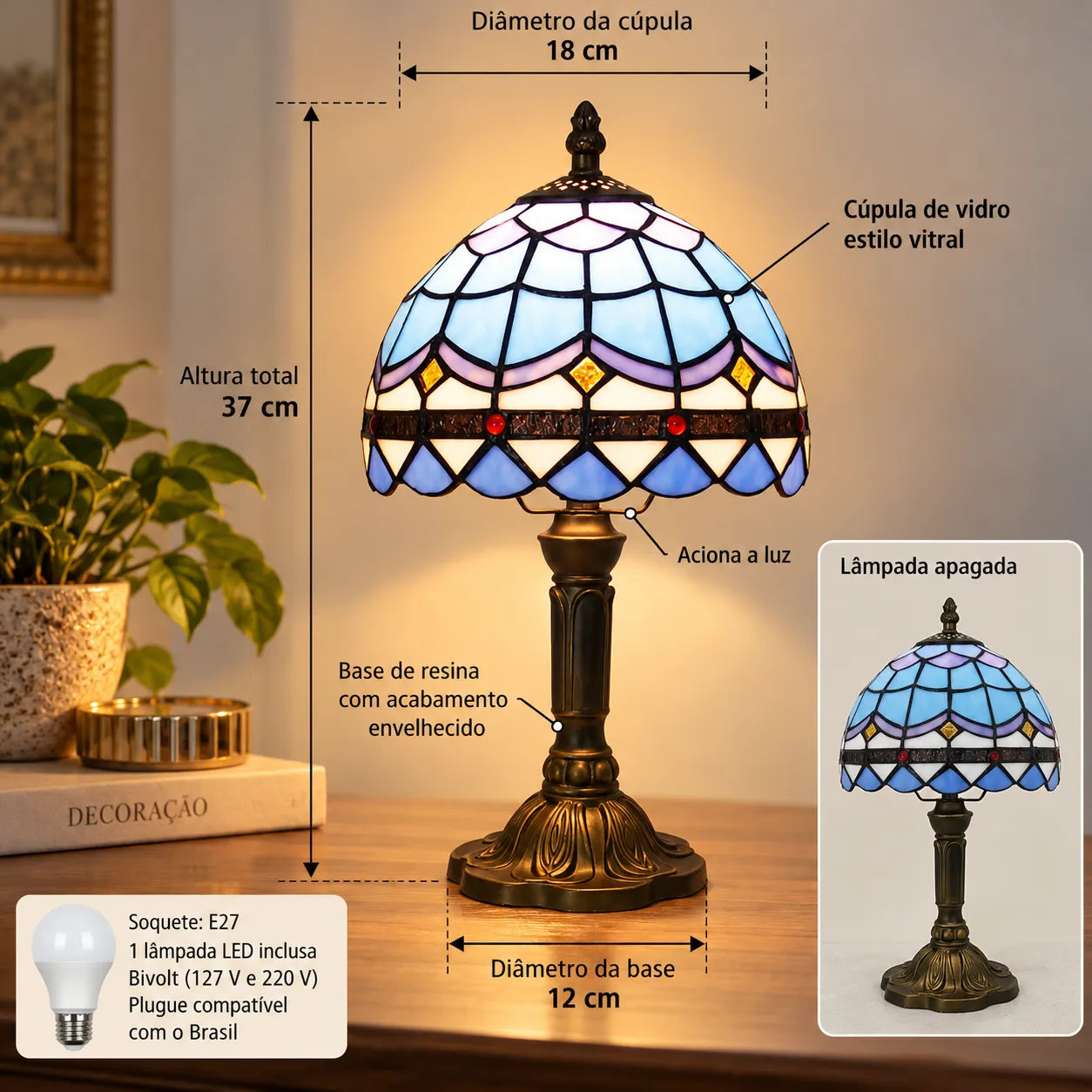 Luminaria_de_Mesa_Abajur_Tiffany_Azul_Vitral_Classico