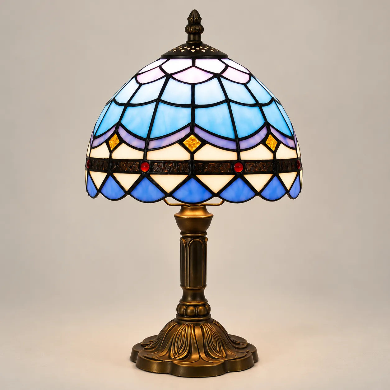 Luminaria_de_Mesa_Abajur_Tiffany_Azul_Vitral_Classico